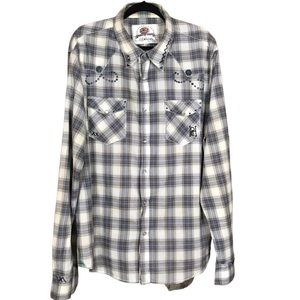 RARE Men’s Vintage Ed Hardy Plaid Embellished Button Down Shirt